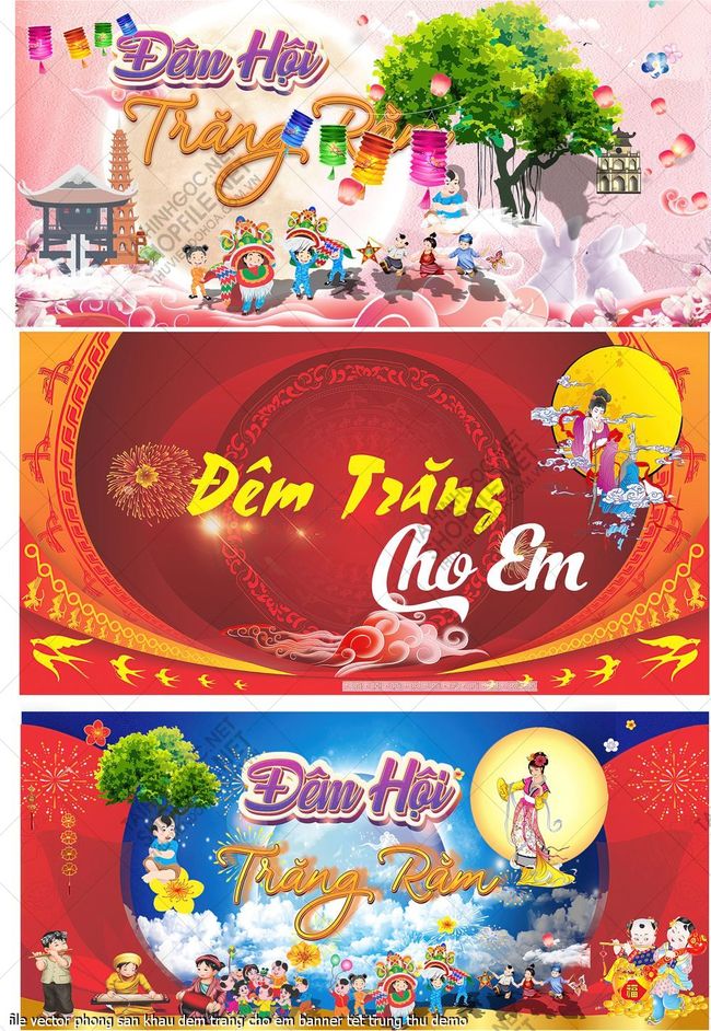file vector phong san khau dem trang cho em banner tet trung thu